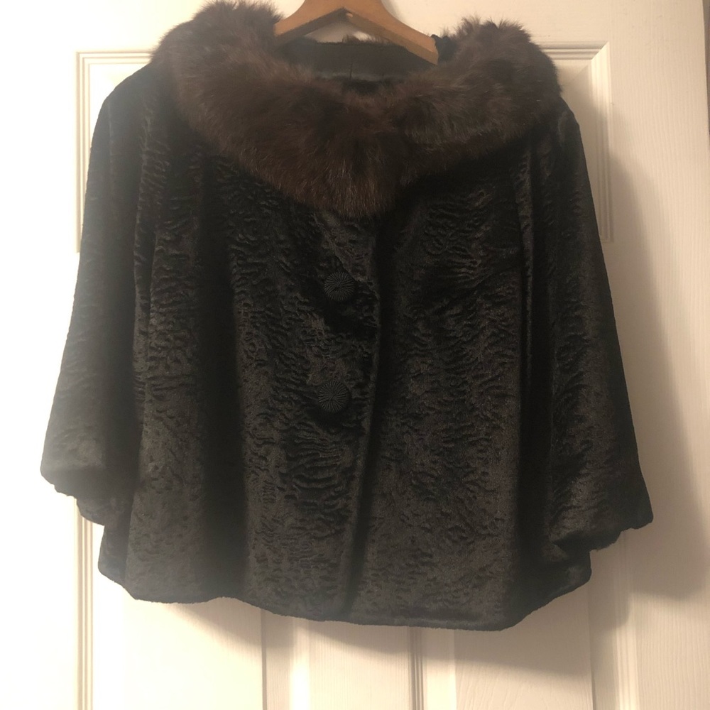 Vintage curly Persian lamb wool jacket mink collar